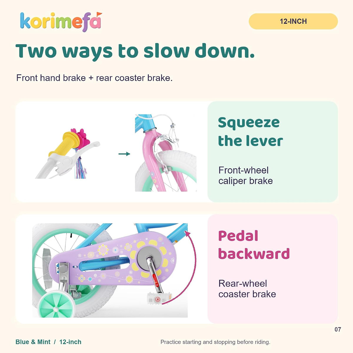 KORIMEFA girls bike with training wheels, basket and streamers in Rose Red - view 11