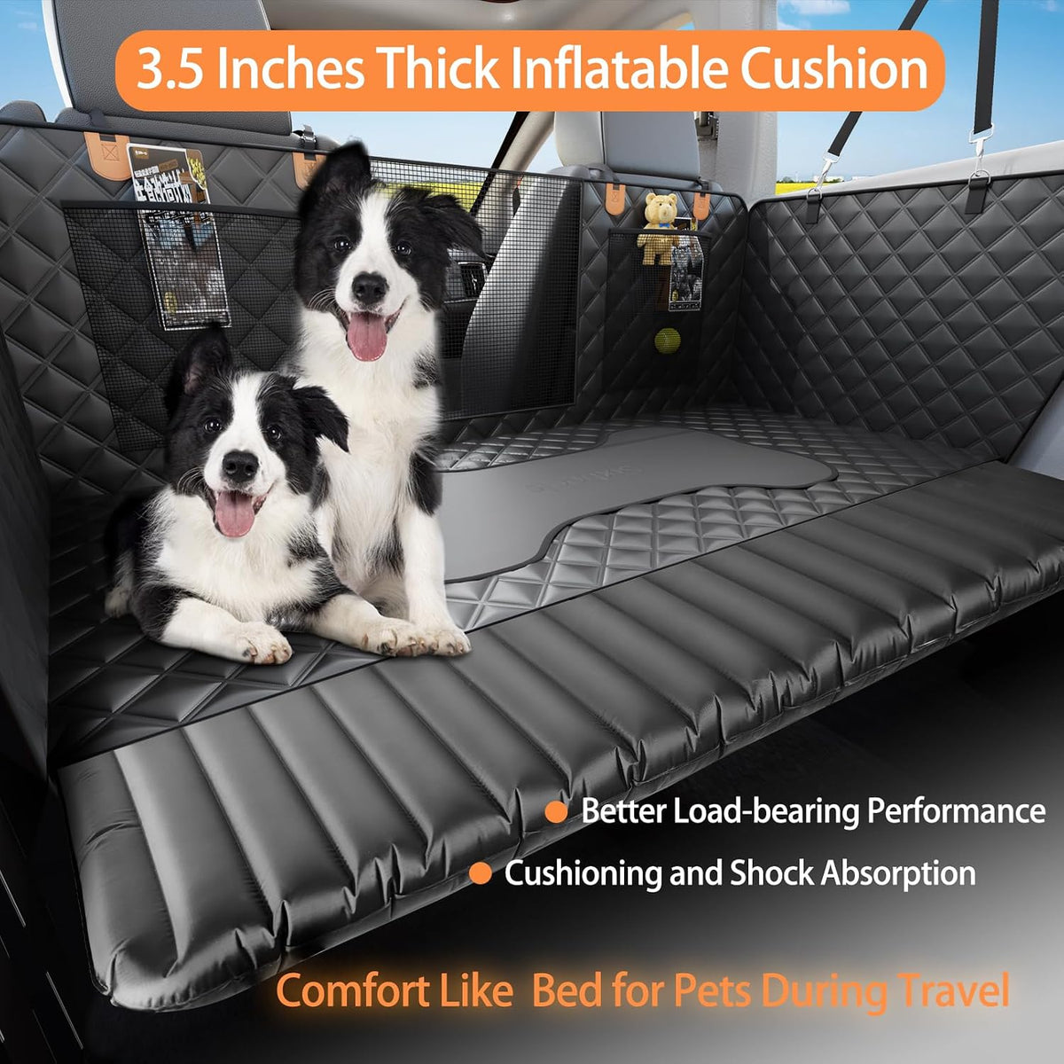 Dog Car Seat Cover Back Seats Protector - For Cars/ Mid-Size SUV/ Small Truck / Black with Inflatable Cushion - image 3