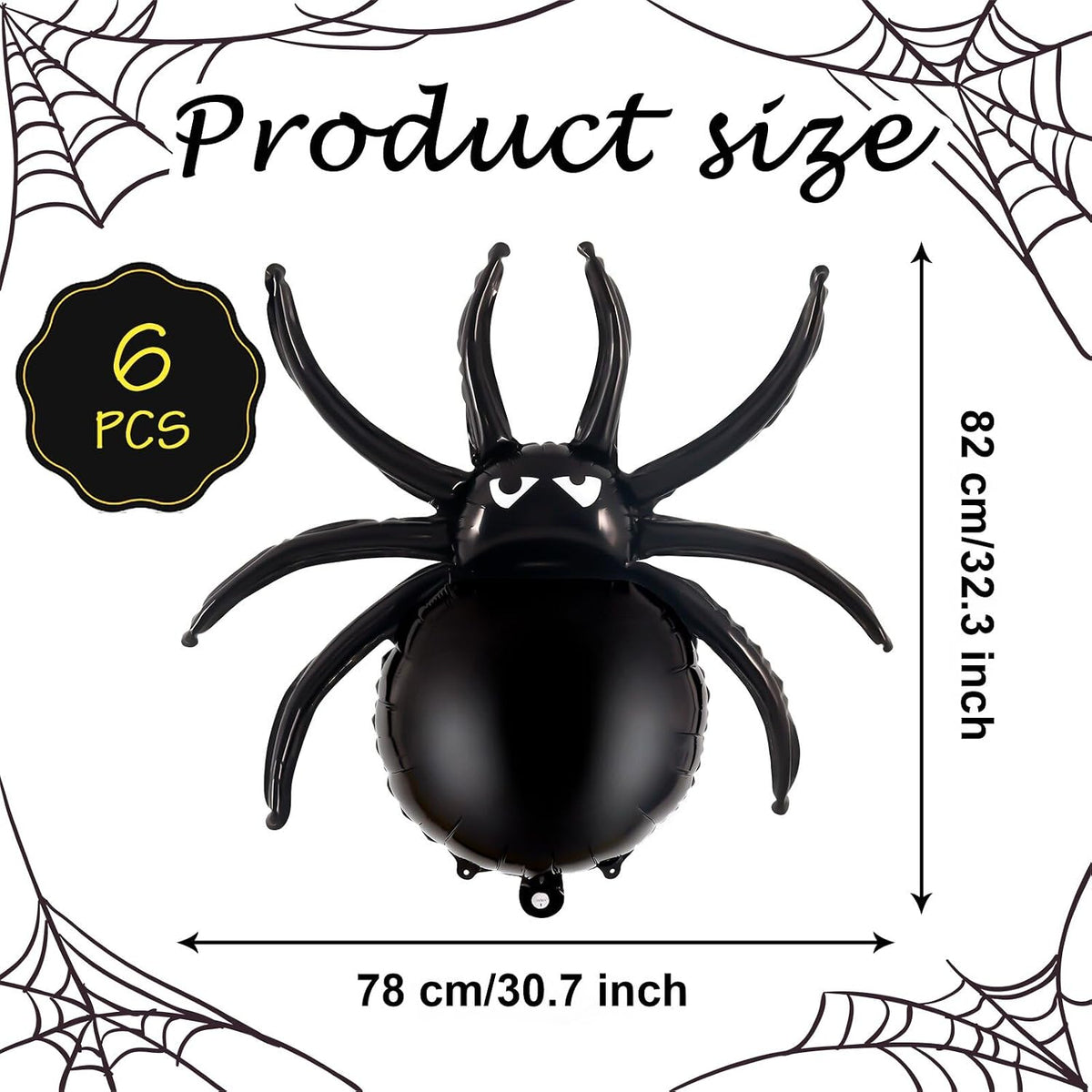 YOTHORN 6 pack black 33 inch spider foil balloons for Halloween - view 4