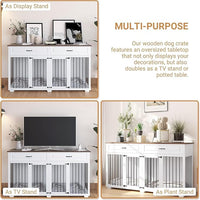 Large Dog Crate with Double Rooms, 72" Heavy Duty Wooden Dog Cage Furniture Dog Crate Kennel with Drawers & Removable Divider,Indoor Luxury Dog House for Large Dogs,White