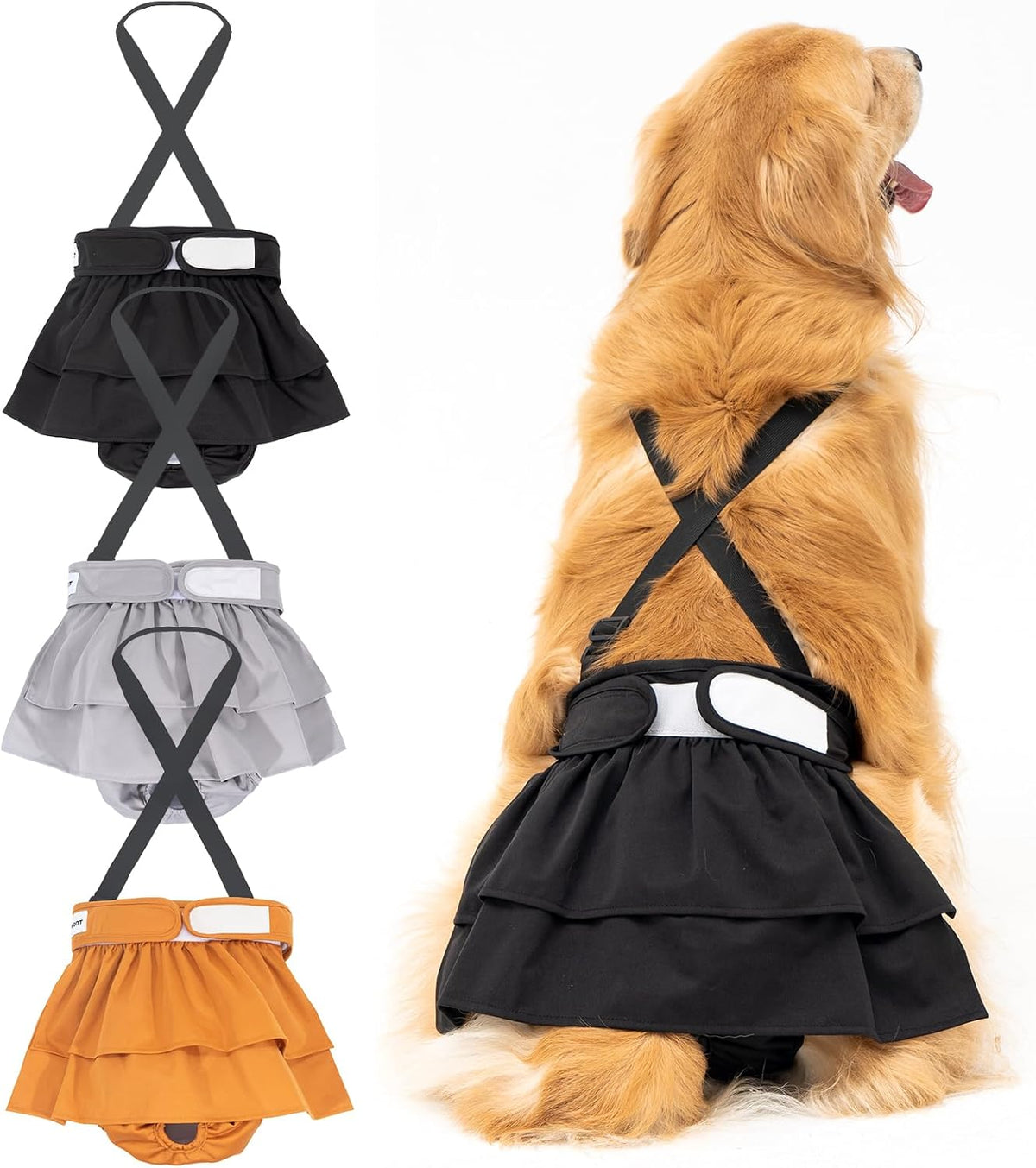 Avont 3 Pack Washable Female Dog Diaper with Suspender-Mixed Patern L – Essentials for Dogs - Pure Color - Black/Brown/Grey / XL