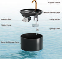 Ceramic Cat Water Fountain, All-Ceramic Body, Pure Copper Spout – Essentials for Cats - Black Cat Fountain + 3 Filters + 3 Sponges - image 2