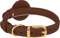 OOPSDOGGY Rolled Leather Dog Collar with Airtag Holder - Reflective Round Airtag Dog Collar - Soft Tracking Pet Collar for Small Dogs Puppy Cats Kitten (Brown, XXL, 20"-24")