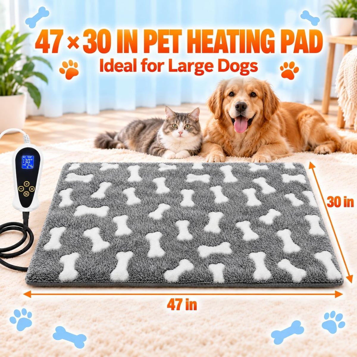 Large Dog Heating Pad 34×21in Obtained MET&UL Dual Certification-Gray – Essentials for Dogs - Gray / 47x30 in - image 3