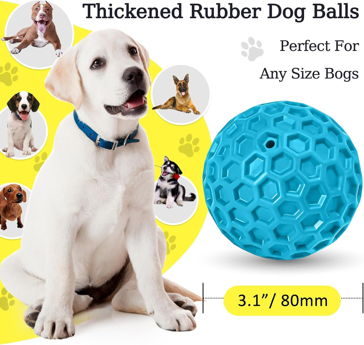 2 Pack Indestructible Squeaky Dog Balls for Aggressive Chewers - Azure - image 2