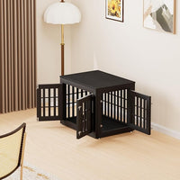 32" Heavy Duty Dog Crate Furniture for Small,Medium and Large Dogs,Rustic Wooden Dog Cage Kennel Indoor Furniture with Waterproof Top,Decorative Pet House Side End Table (Black)