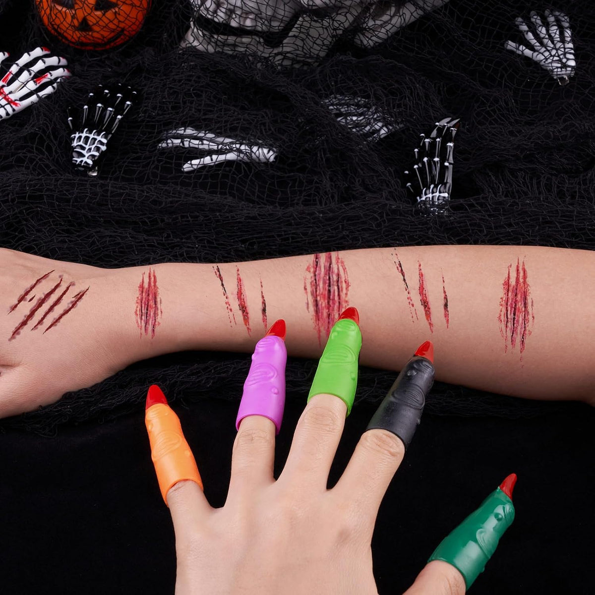 HFATMOS 50 multicolor plastic witch finger nails with red tips for Halloween - view 5