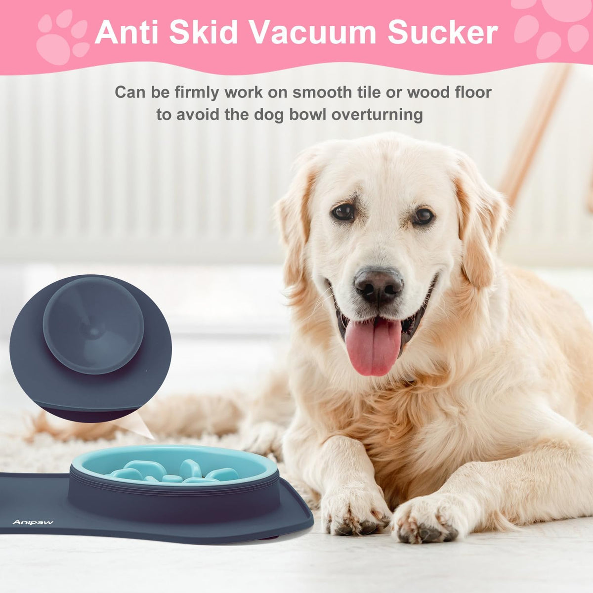 Slow Feeder Dog Bowls 3 in 1 Stainless Steel Food Water Bowl to Slow - Large Breed / Light Grey - image 2