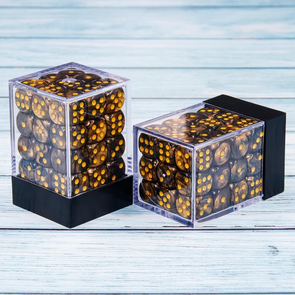 24 of Pack 16MM 6 Sided Dice Set, Two Colours D6 Game Dice Set - Golden Black Swirl - image 2