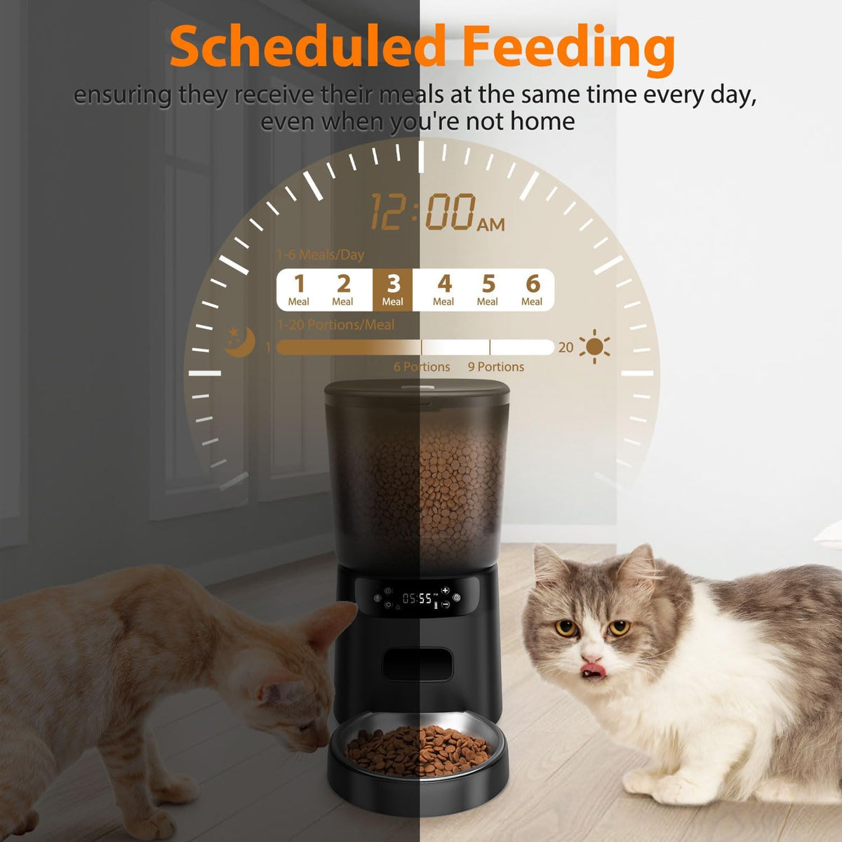 Automatic Cat Feeder, Cat Food Dispenser with Stainless Steel Bowl, Timed Portion Control 20 - image 3