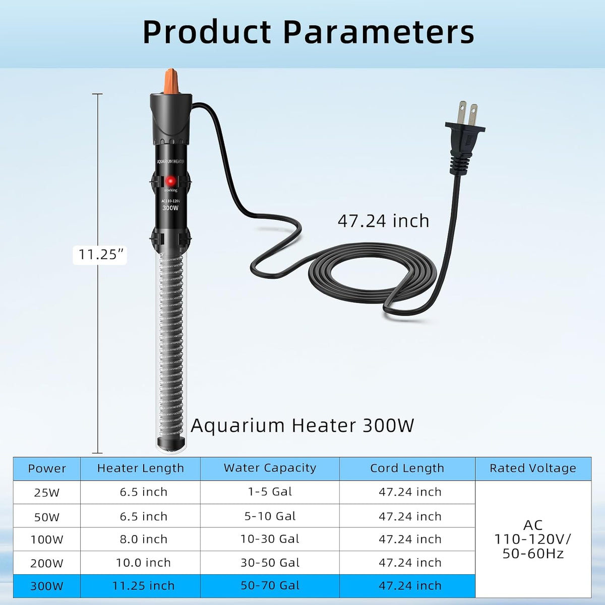 HiTauing Aquarium Heater 25W/50W/100W/200W/300W - 300w - image 2