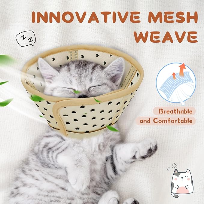 Supet Soft Air Mesh Cat Cone Collar Alternative, Adjustable Breathable, Lightweight Anti Scratch (M)