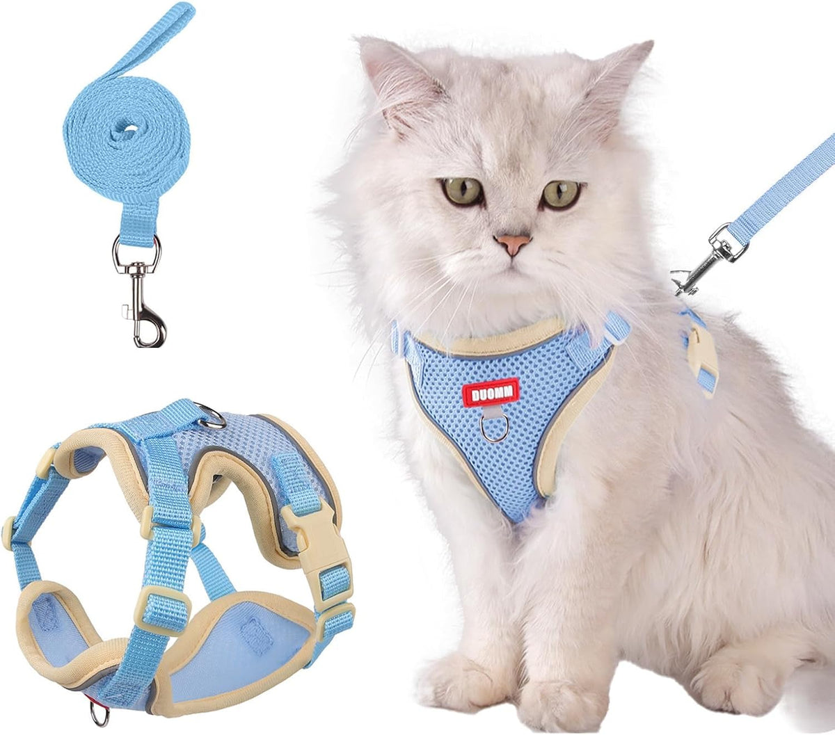 wanheart Cat Harness and Leash Set Escape-Proof Adjustable cat Leash - blue / XL