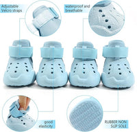 Dog Shoes, Dog Sandals for Hot Pavement, Non-Slip Waterproof Dog Booties for Winter Snowy Day and Summer, Adjustable Straps Easy-Clean Beach Outdoor Pet Boots Rugged Sole-4Pcs Blue
