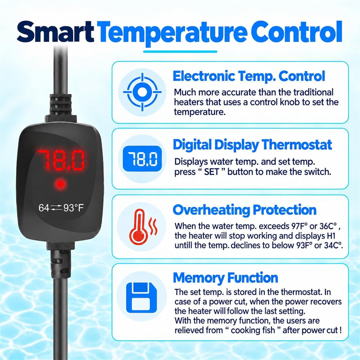 Thumb-Sized 15W Super Mini Aquarium Heater with Digital Display - For Aquariums ≤ 3 Gal - image 3