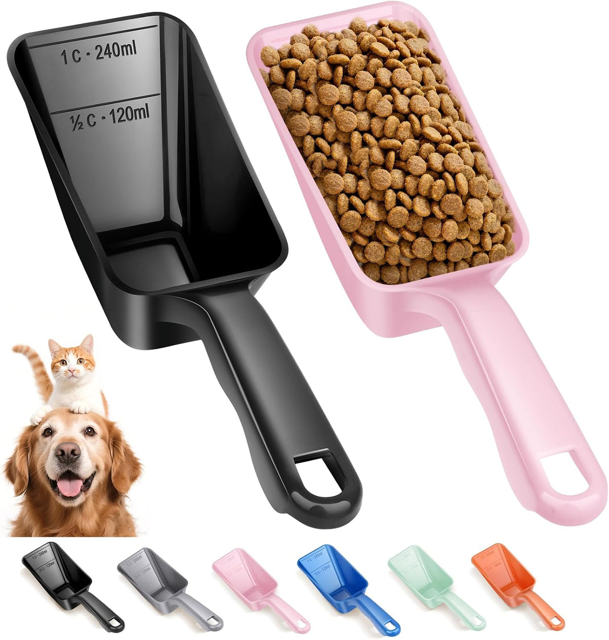 2-Pack Dog Food Scoop 1 Cup - Black and Pink