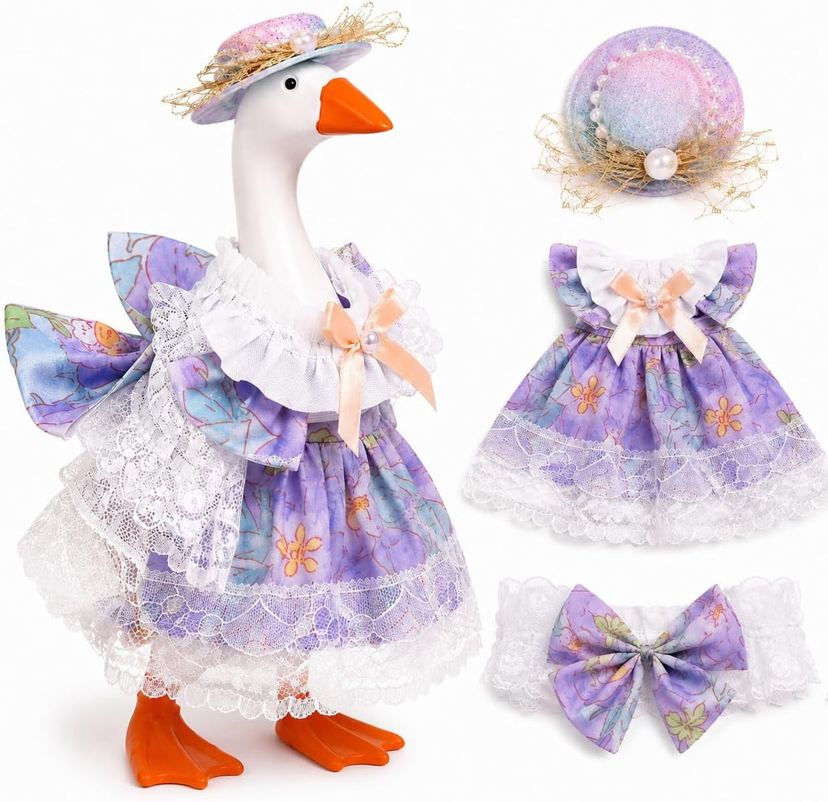 7inch Desk Goose Outfits, Mini Desktop Goose Clothes with Sunglasses & Necklaces, Brown Leopard - Dress Purple / 7 Inch