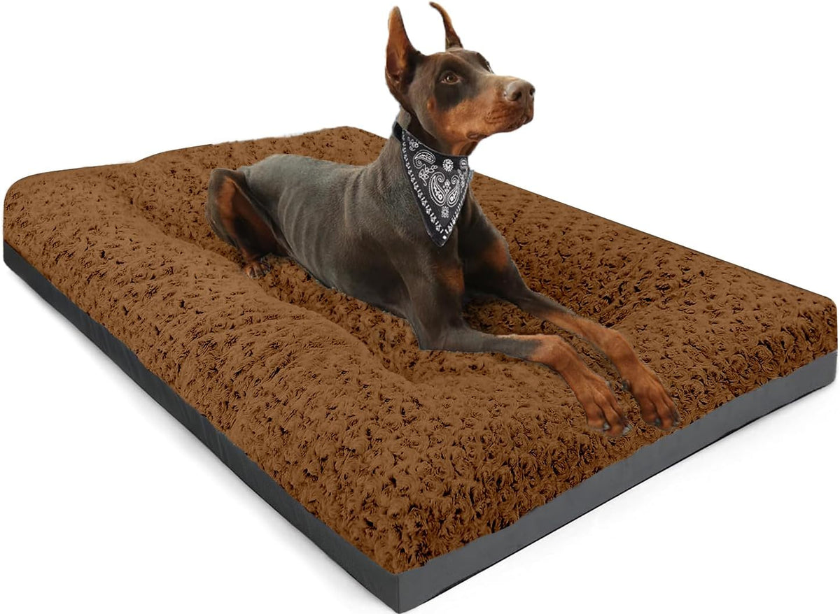 POCBLUE Deluxe Washable Dog Bed for Large Dogs Dog Crate Mat 35 Inch - 35.0"l X 23.0"w X 3.5"th / Brown
