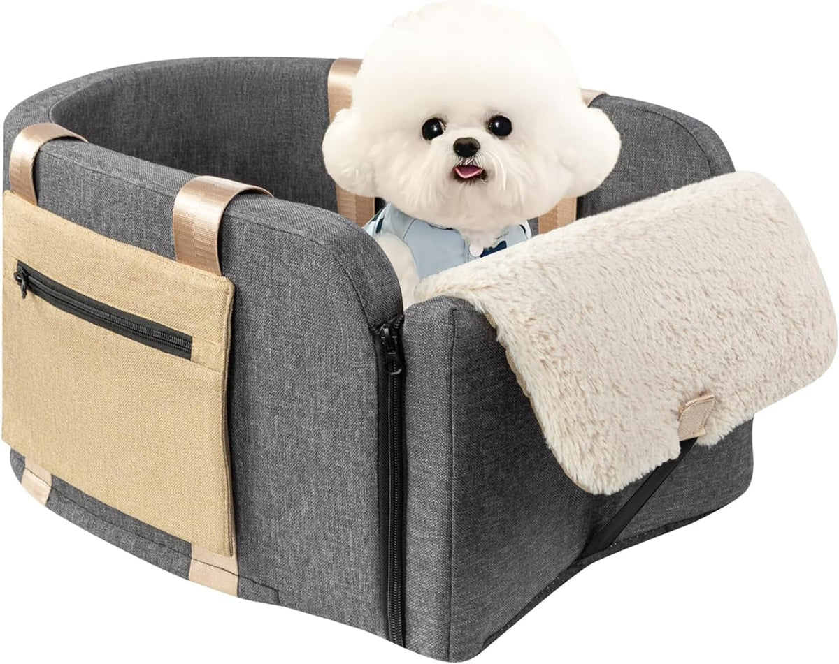 Center Console Dog Car Seat for Dogs to 18lbs, Fits Cars, Trucks - Pickup Console Dog Car Seat