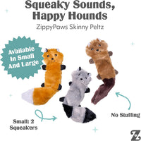 ZippyPaws Skinny Peltz No Stuffing Dog Toy Pack to Keep Them Busy - Fox, Raccoon, Squirrel - image 3