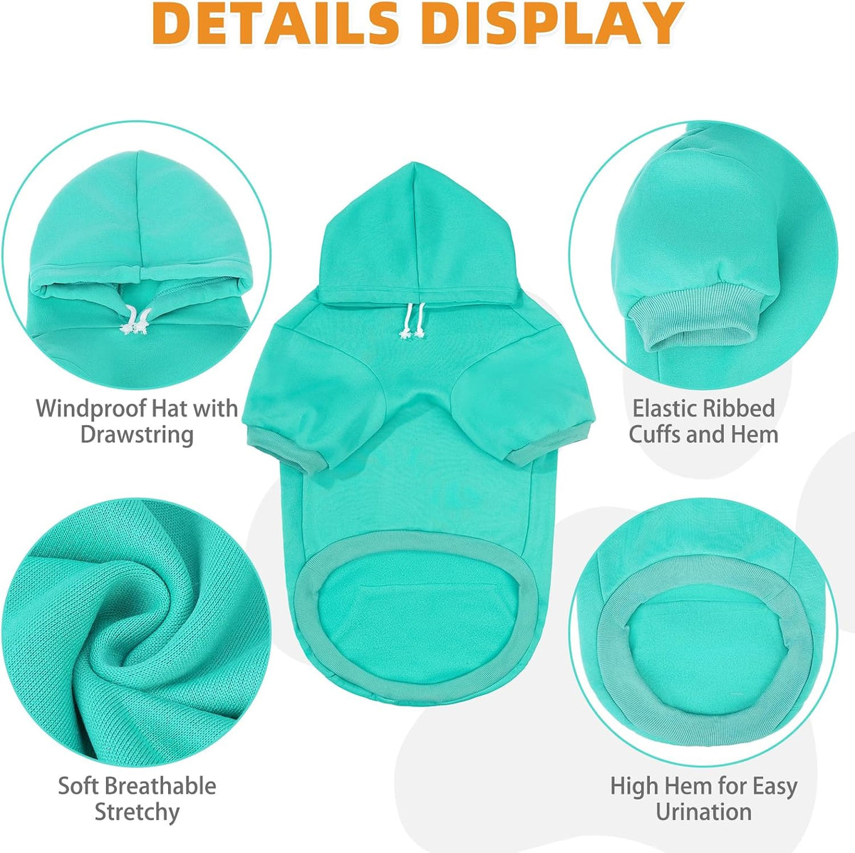 Dog Hoodie for Large Medium Small Dogs - Lake Blue / Small/Medium - image 4