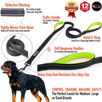 Dog Leash 6ft Long, Traffic Padded Two Handle, Heavy Duty - 6FT / Black-Green - image 2