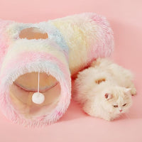 Tempcore Plush Pet Cat Tunnel Tube Cat Toys 3 Way Collapsible, Tunnels for Indoor Cats，Kitty Tunnel Bored Pet Toys Peek Hole Ball Puppy, Kitty, Kitten, Rabbit Rainbow