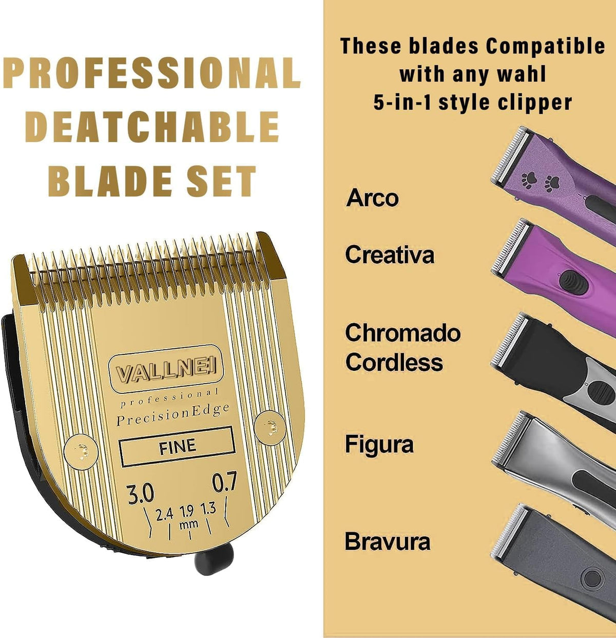 3-Pack 5-in-1 Replacement Blade Compatible with Wahl Animal Bravura - Gold / 3 Pack - image 4