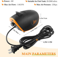 HITOP 4W 110GPH Powerful Aquarium Air Pump - 4W - image 2
