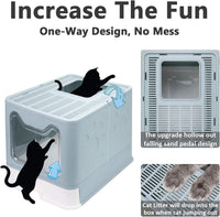 XL Foldable Cat Litter Box with Lid, Jumbo Enclosed Potty - Blue / Large - image 3