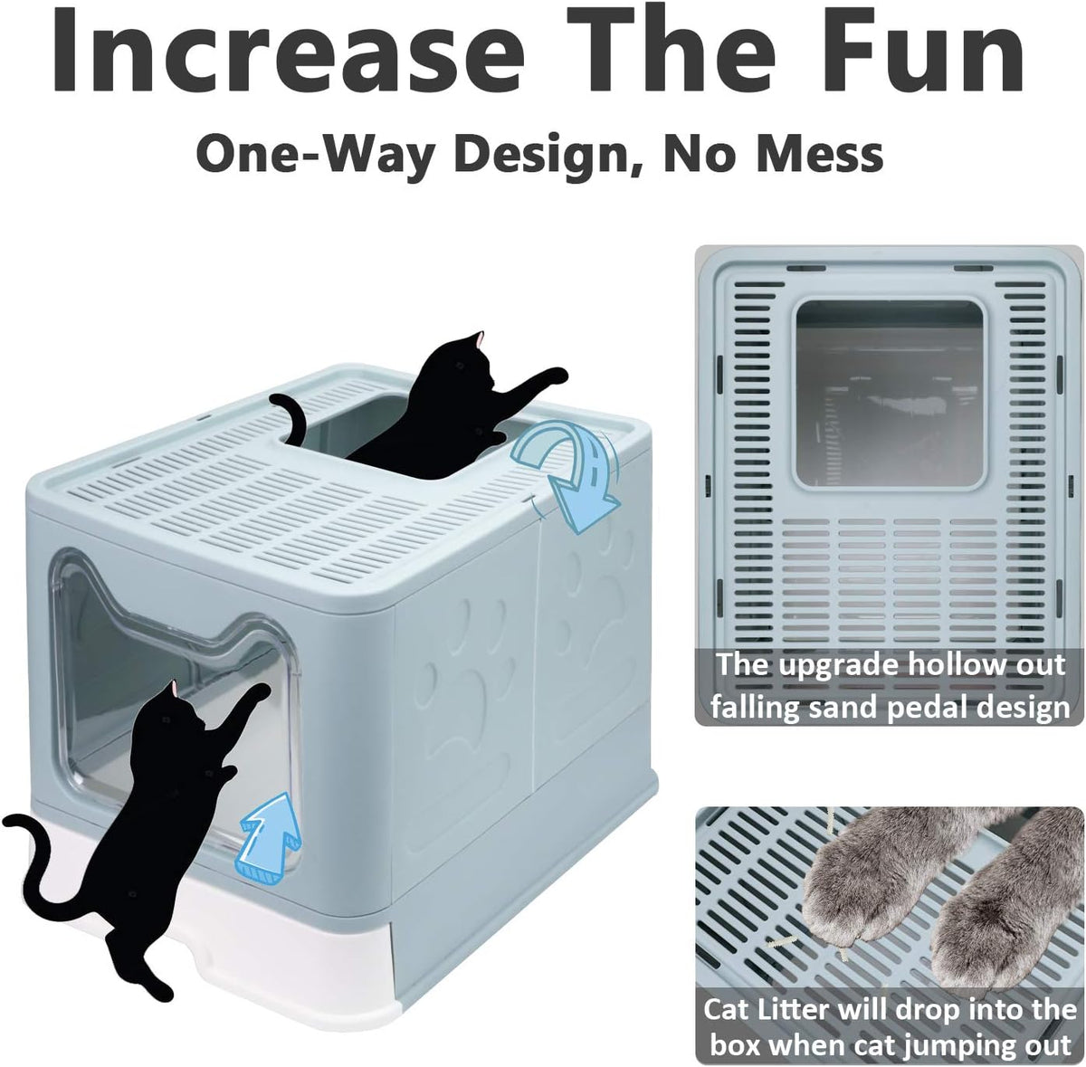 XL Foldable Cat Litter Box with Lid, Jumbo Enclosed Potty - Blue / Large - image 3