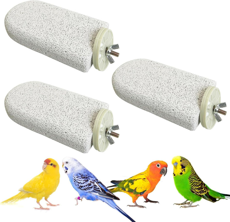 PINVNBY 4 PCS Bird Perch Stands Parrot Calcium Perch Beak Grinding - L, 3 pcs / Grey