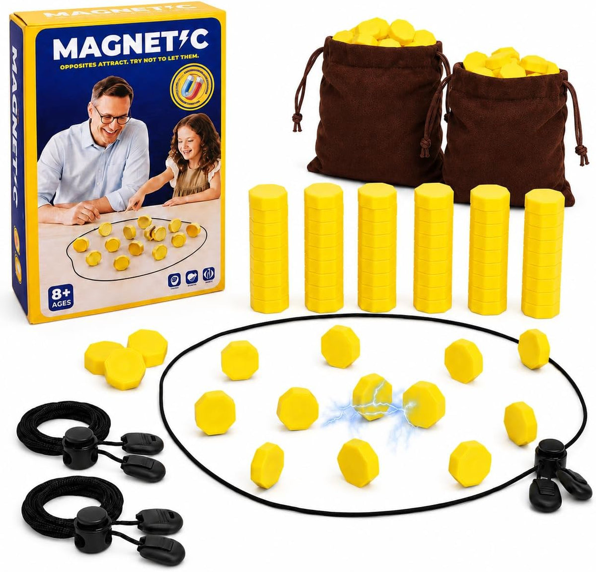 CHORYNLYRA magnetic chess game with 40 yellow stones and adjustable ropes - view 4