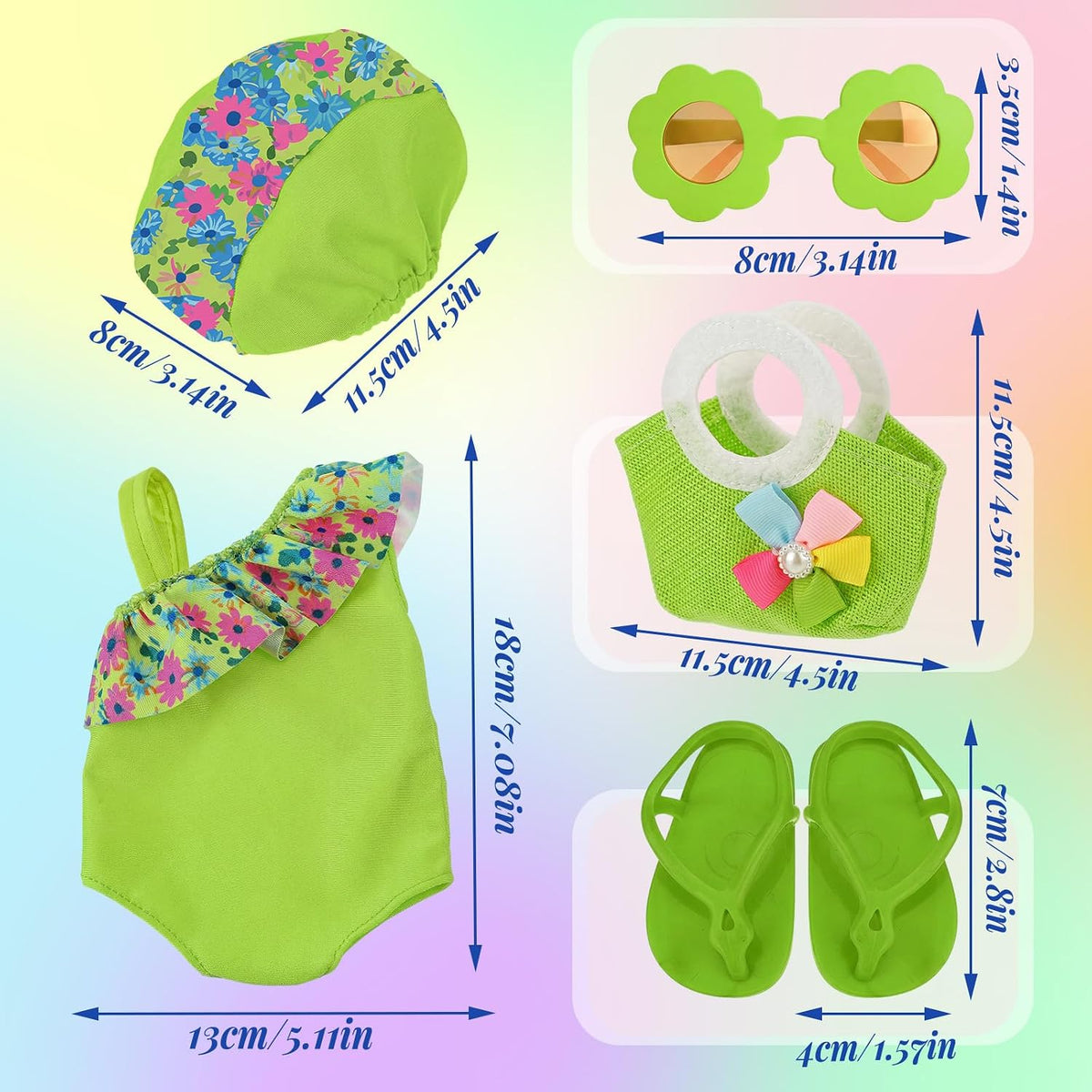 Kajaia 8 Pcs 18 Inch Doll Swimsuits Clothes and Accessories – Fun for Kids & Family - Green / Swimsuit - image 4