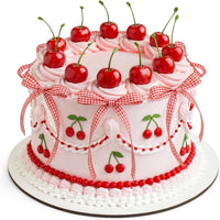 Chunful fake cherry cake toppers with red polyester bows