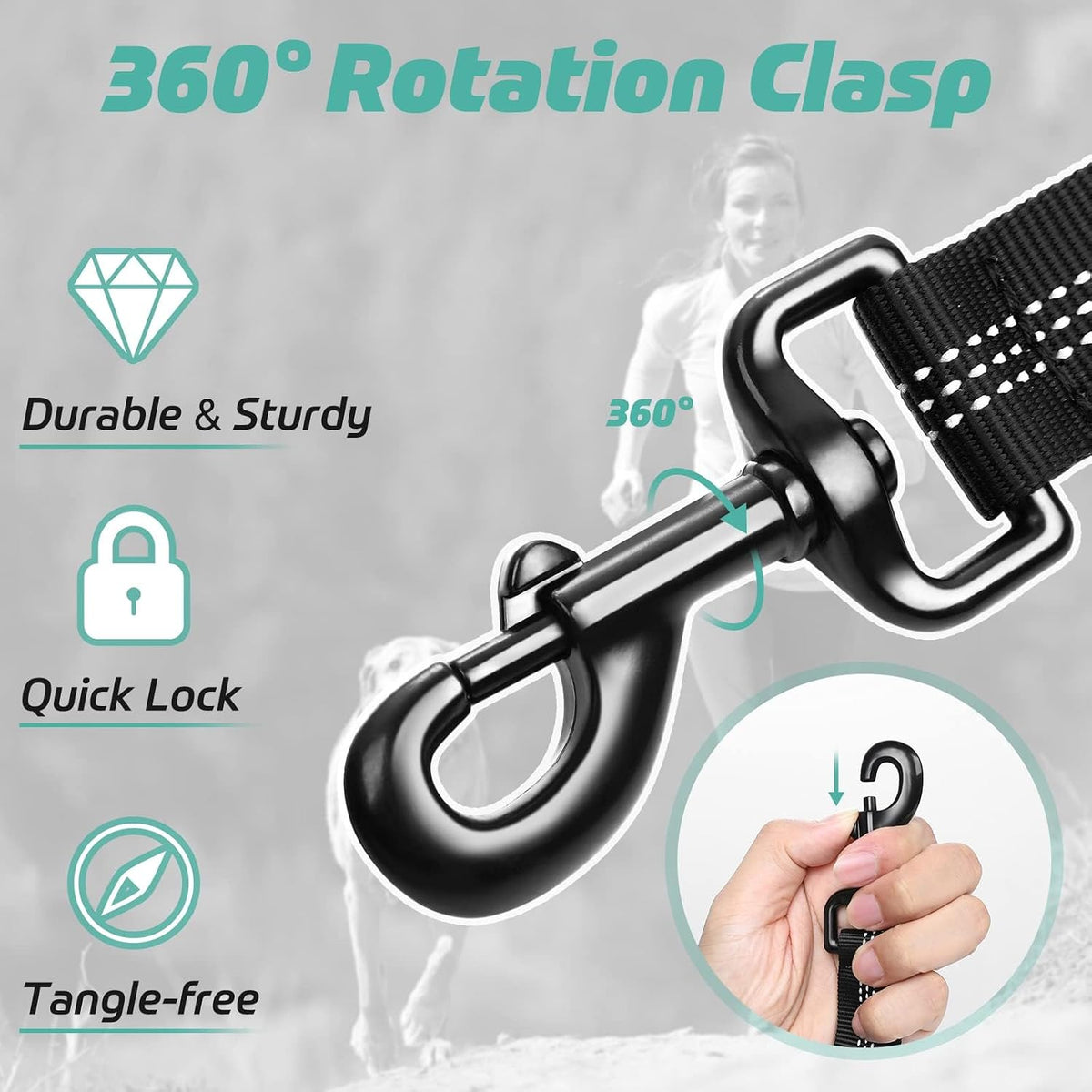 rabbitgoo Tactical Dog Leash, Heavy Duty Training Bungee Lead – Essentials for Dogs - Black / Max: 5.2ft - image 3