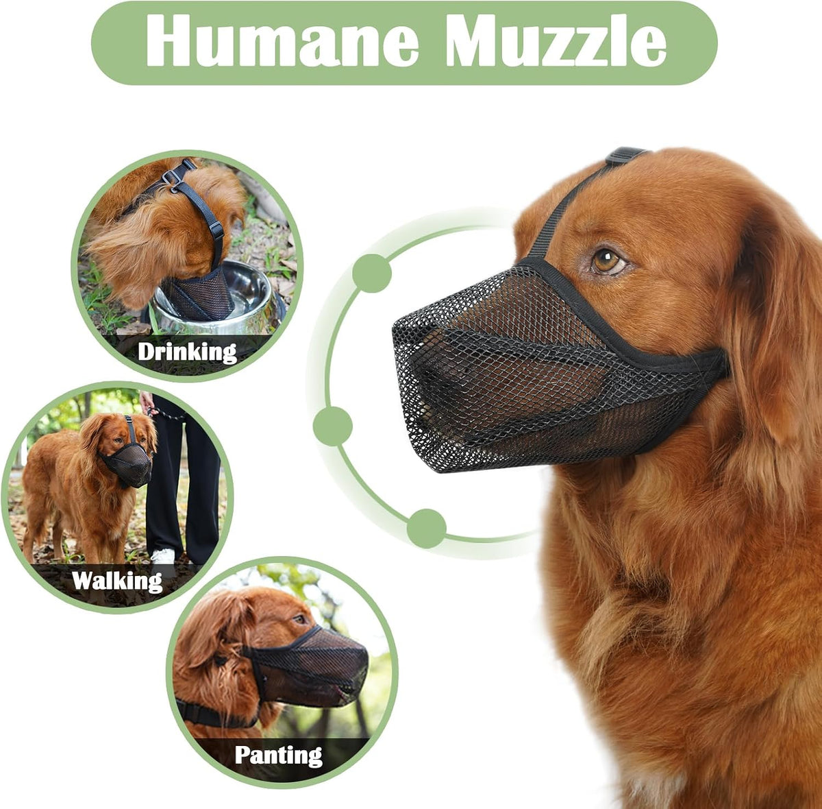 Mayerzon Soft Mesh Dog Muzzle for Small Medium Large Dogs Anti - Black / M [Snout Cir: 9.75"-10.75"] - image 2