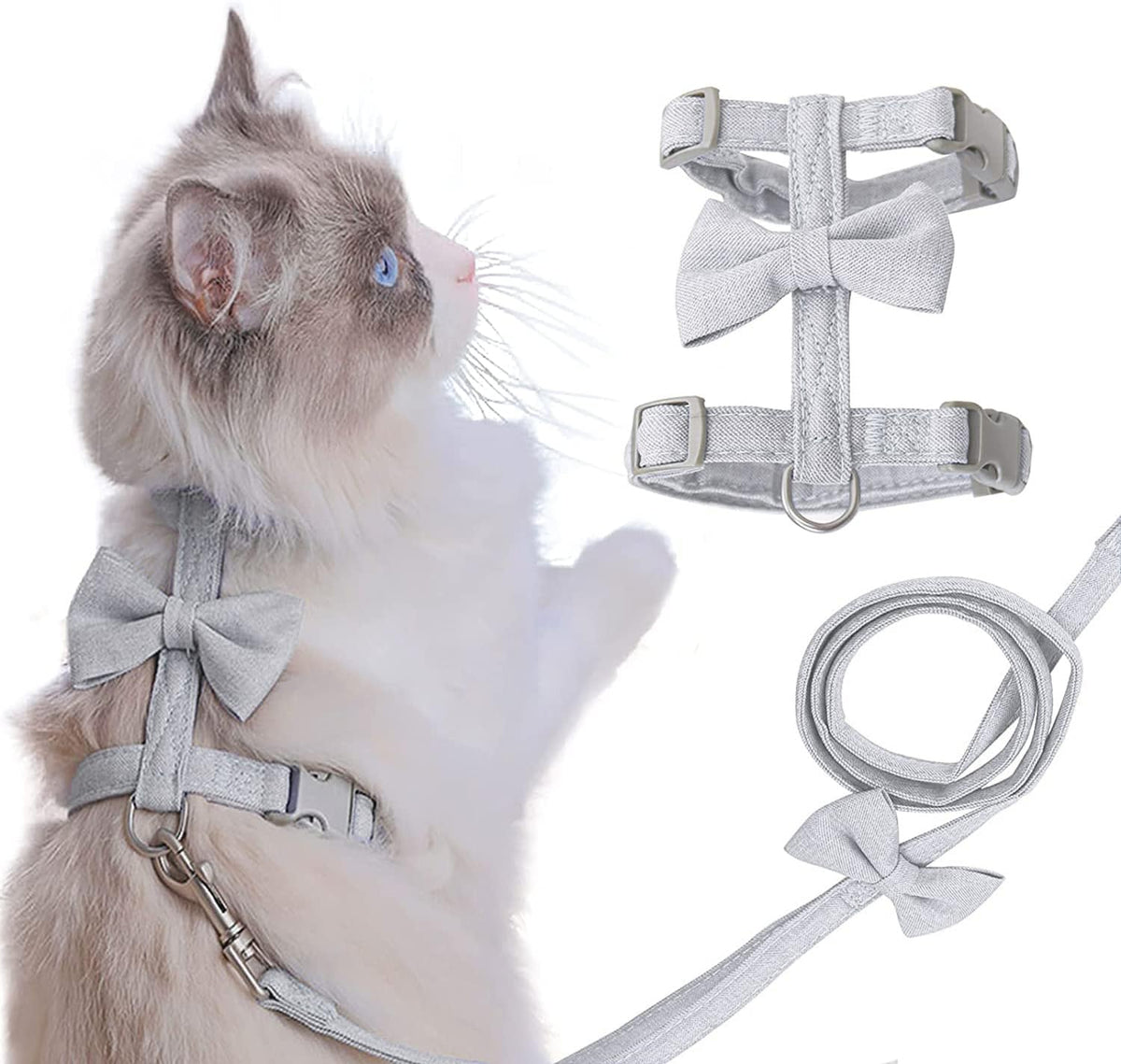 Cat Harness and Leash, Cat Leash and Harness Set Ddzmz Escape Proof Soft Mesh Breathable Adjustable - S / Grey