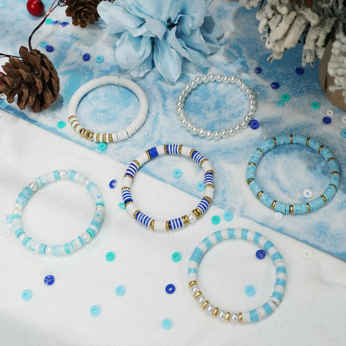 Gionlion Christmas clay bead bracelet kit with red, green, white and gold beads - view 9