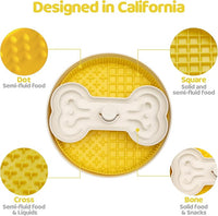 Slow Feeder Dog Bowl with Lick Mat and Puzzle Inserts - Non-Slip Base, Adjustable Speed Design, Dishwasher Safe for Large Dogs,Yellow