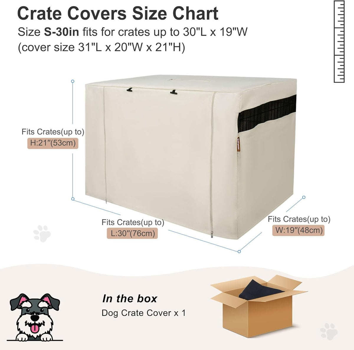 42-Inch Dog Crate Cover with Mesh, Waterproof Kennel Cover - 30.0"L x 19.0"W x 21.0"H / Beige - image 4