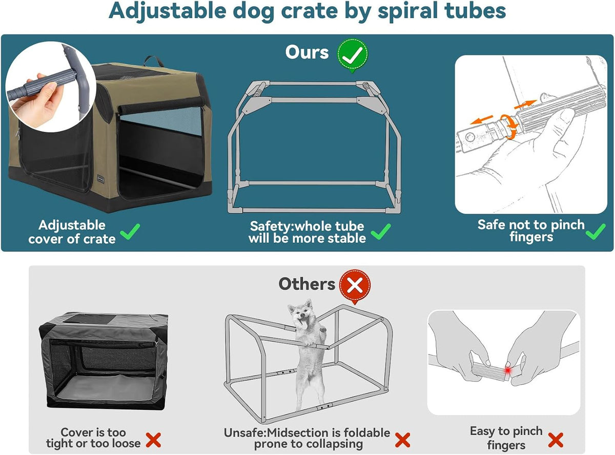 PETSFIT Dog Travel Crate, Soft Sided Dog Crate, Easy to Set Up - 36.0"L x 24.0"W x 23.0"H / Army Green - image 2