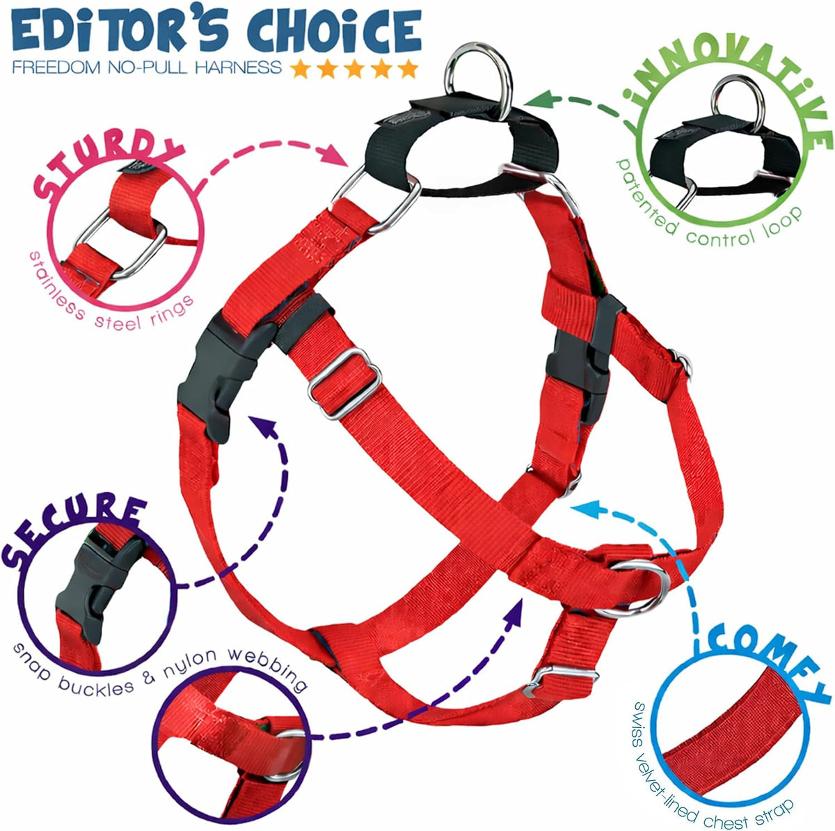 2 Hounds Design Freedom No Pull Dog Harness and Leash, 1" LG - Red / 1" MD (Chest 24" - 28") - image 4
