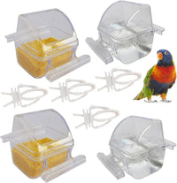 2 Pack Bird Feeders for Cage No Mess Parakeet Food Bowl with Cover - Clear Bird Cage Bowl Pack of 4