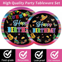 Tevxj navy blue and silver happy birthday tableware set with plates, napkins and forks for 24 - view 27