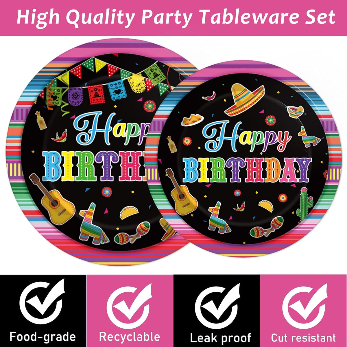 Tevxj navy blue and silver happy birthday tableware set with plates, napkins and forks for 24 - view 27