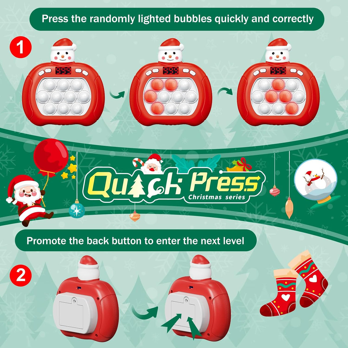 Pop Game, Light Up Fidget Toy for Kids & Adults - Christmas Snowman - image 3