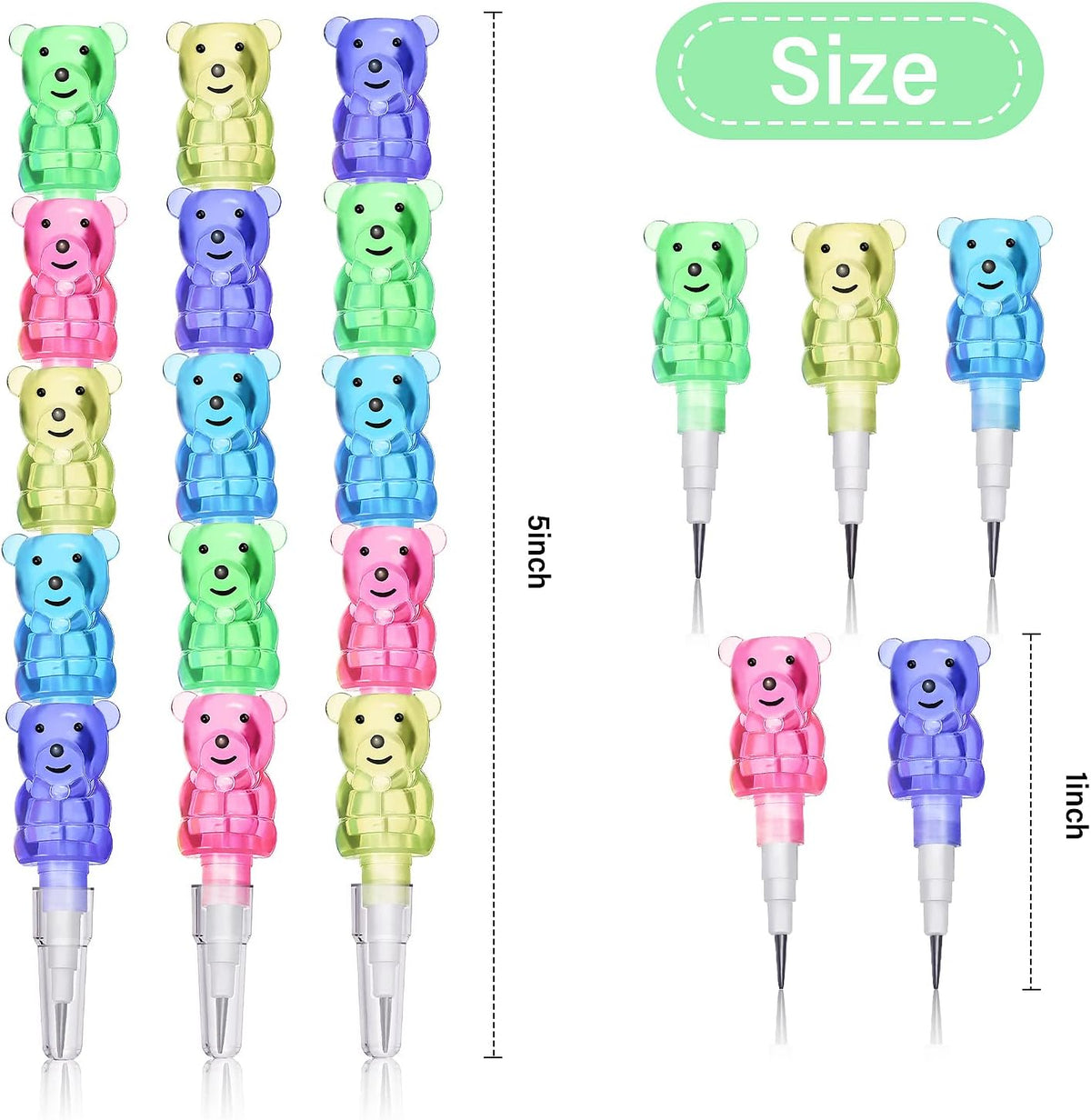 Chinco 20 Pieces Bear Stackable Pencils for Kids 5 in 1 Plastic Pencil – Fun for Kids & Family - 20 - image 2