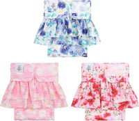 CuteBone Female Dog Diapers with Skirts 3 Pack Reusable Puppy Dresses - Watercolor blooms skirts 3pcs / M