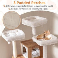 PETSITE 68 Inch Modern Tall Cat Tree for Indoor Cats, Multi-Level Wooden Cat Tree Tower with Sisal Scratching Posts, 3 Top Perches, Cat Condo, Comfy Hammock, Sisal Ramp, and Jingling Balls